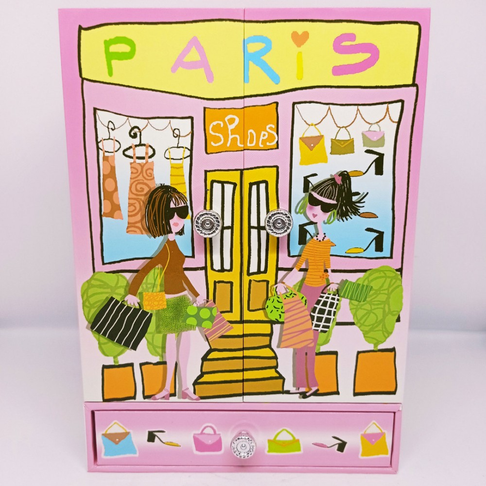 Μουσικό κουτί - μπιζουτιέρα ντουλάπα Paris-London ροζ