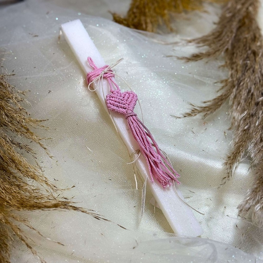 Λαμπάδα αρωματική μακραμέ ροζ καρδιά