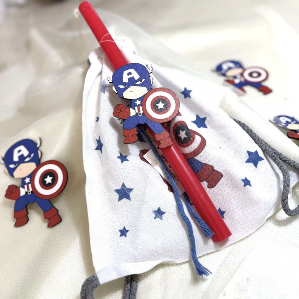 Λαμπάδα αρωματική κόκκινη με τον Captain America και σακίδιο