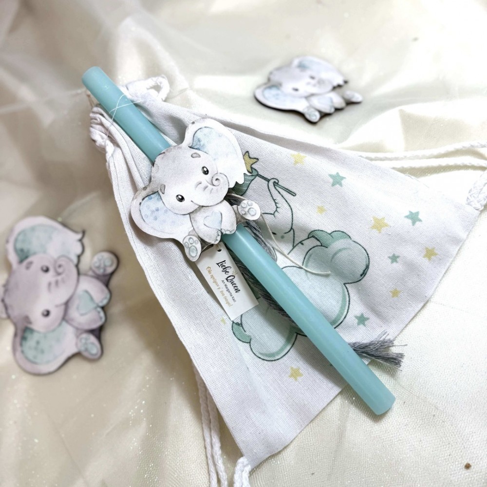 Λαμπάδα αρωματική γαλάζια με ελεφαντάκι και σακίδιο