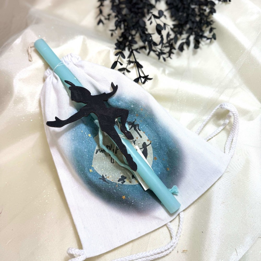 Λαμπάδα αρωματική γαλάζια με φιγούρα του Peter Pan και σακίδιο