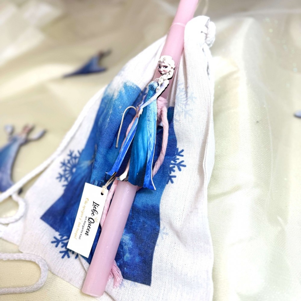 Λαμπάδα αρωματική ροζ με την Έλσα και σακίδιο