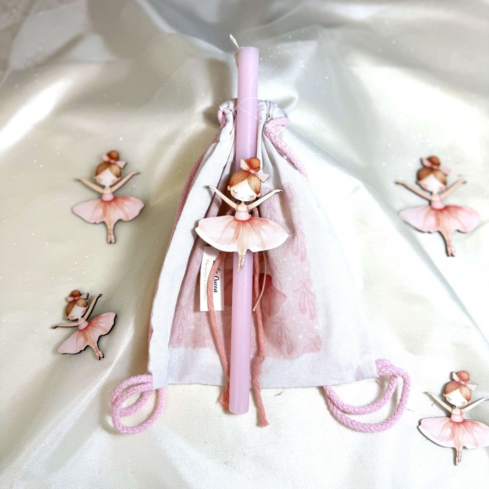 Λαμπάδα αρωματική ροζ με μπαλαρίνα και σακίδιο