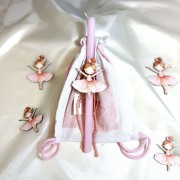 Λαμπάδα αρωματική ροζ με μπαλαρίνα και σακίδιο