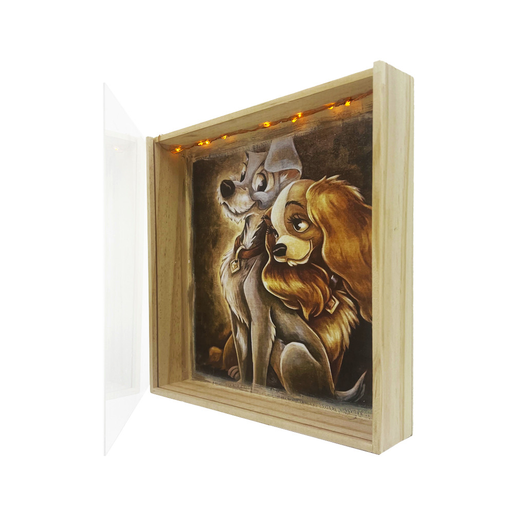 Λαμπάδα Ζευγάρι σκύλων σετ με χειροποίητο κουτί-κάδρο φωτιζόμενο