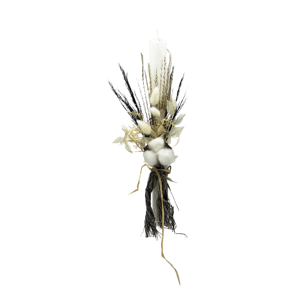 Λαμπάδα αρωματική λευκή με σύνθεση λουλουδιών