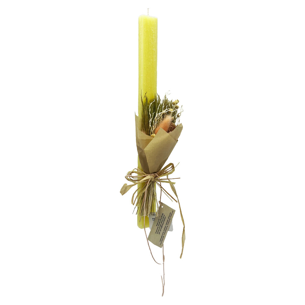 Λαμπάδα αρωματική πλακέ κίτρινη με σύνθεση λουλουδιών
