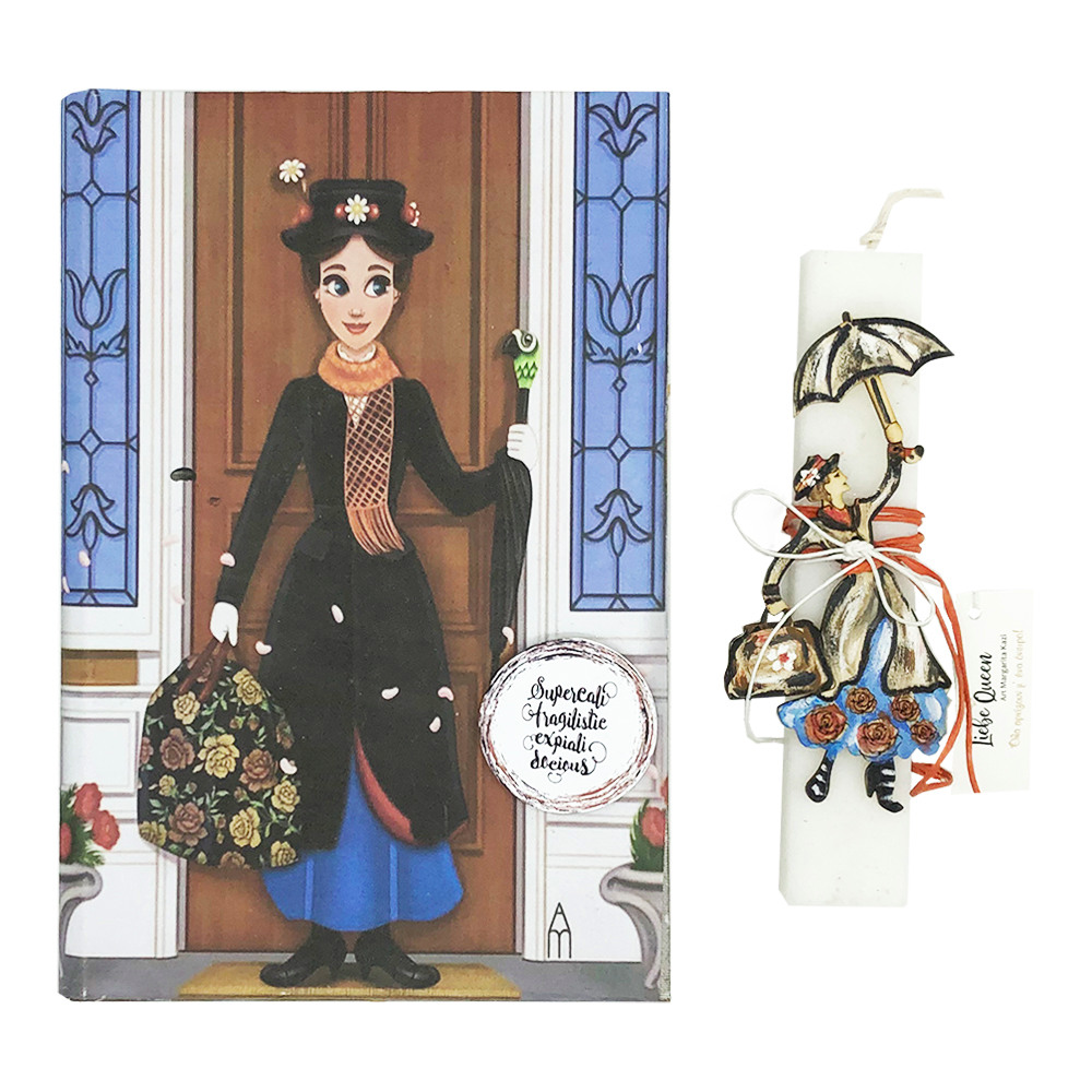 Λαμπάδα Mary Poppins σετ με χειροποίητο βιβλίο - κουτί