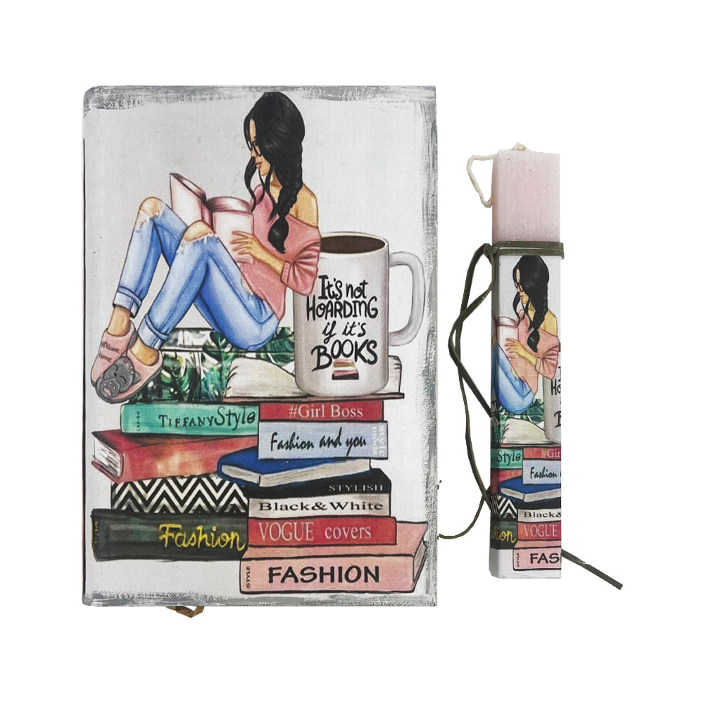 Λαμπάδα "Fashion" σετ με χειροποίητο βιβλίο - κουτί