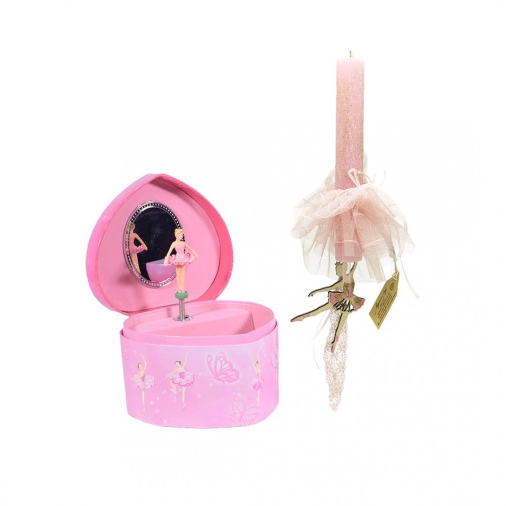 Λαμπάδα ροζ Μπαλαρίνα κρεμαστή σετ με μουσικό κουτί