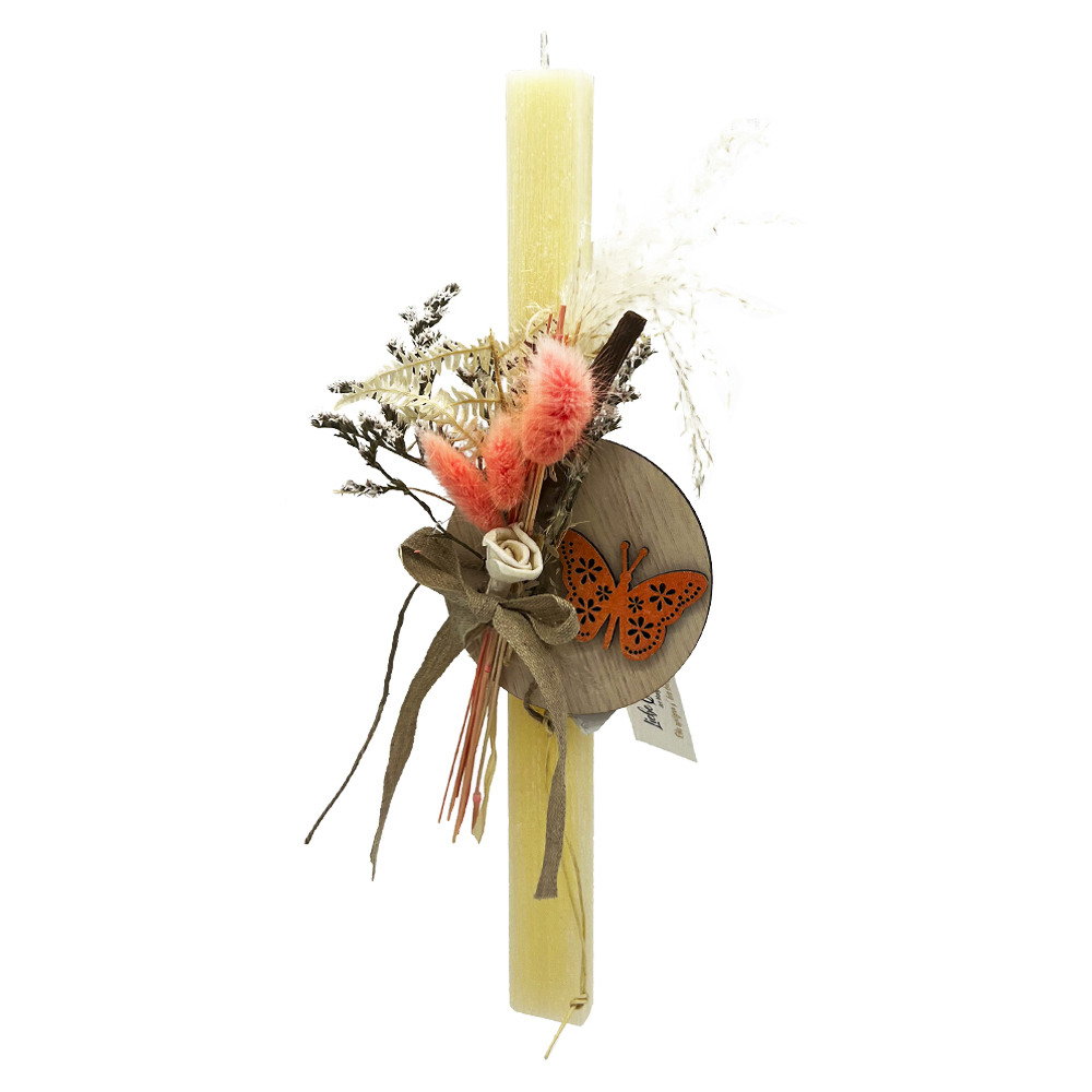 Λαμπάδα αρωματική πλακέ με πεταλούδα και λουλούδια
