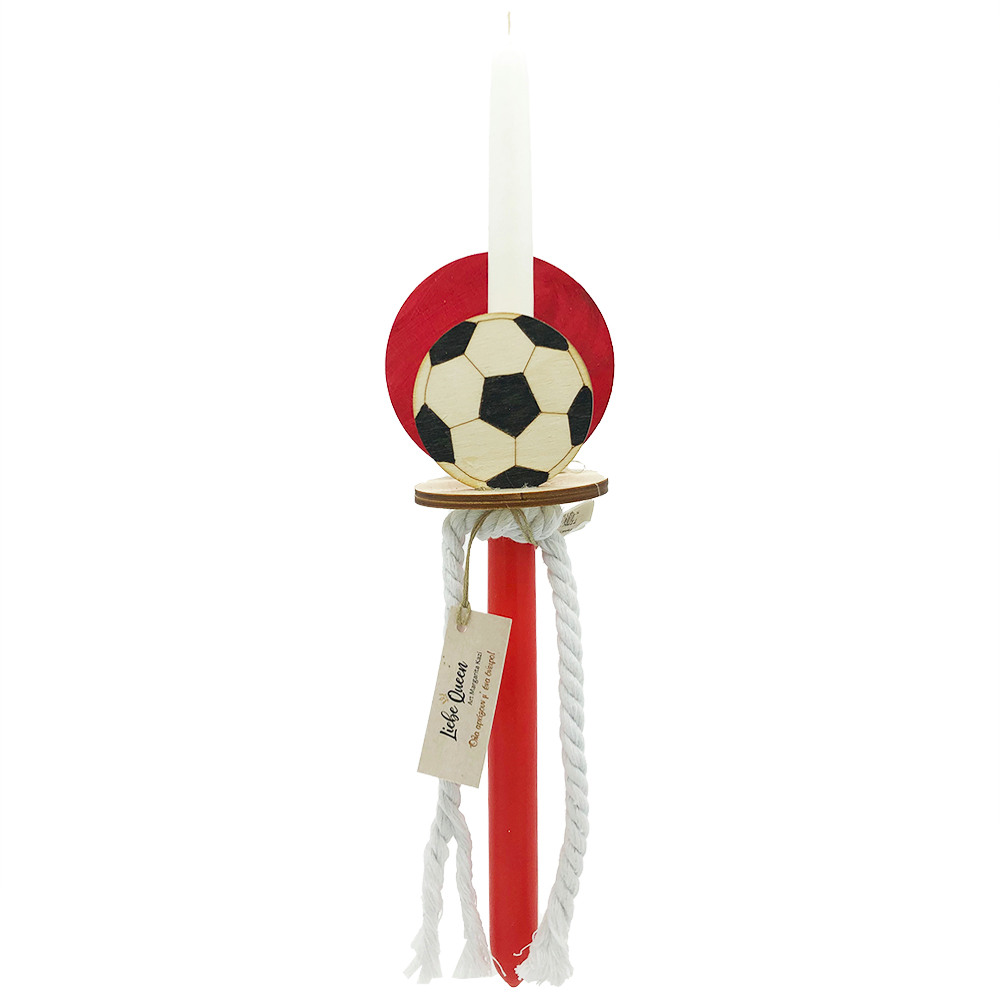 Λαμπάδα με φωτιζόμενο διακοσμητικό μπάλα ποδοσφαίρου κόκκινη
