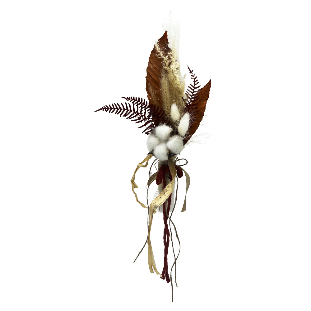 Λαμπάδα αρωματική πλακέ λευκή με σύνθεση λουλουδιών