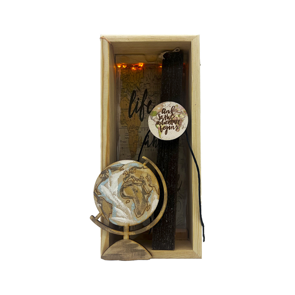 Λαμπάδα Υδρόγειος σετ με χειροποίητο κουτί-κάδρο φωτιζόμενο