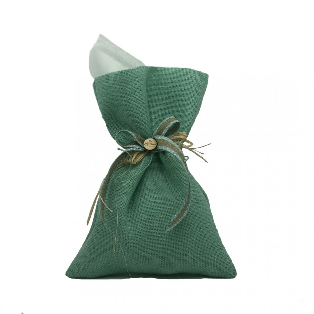 Σοκολατένιο αυγό Melbon 200gr μέσα σε πουγκί από λινάτσα πράσινο