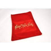 Πουγκί βελούδο κόκκινο με εκτύπωση "Happy new year" 20-40 cm X 30-50 cm