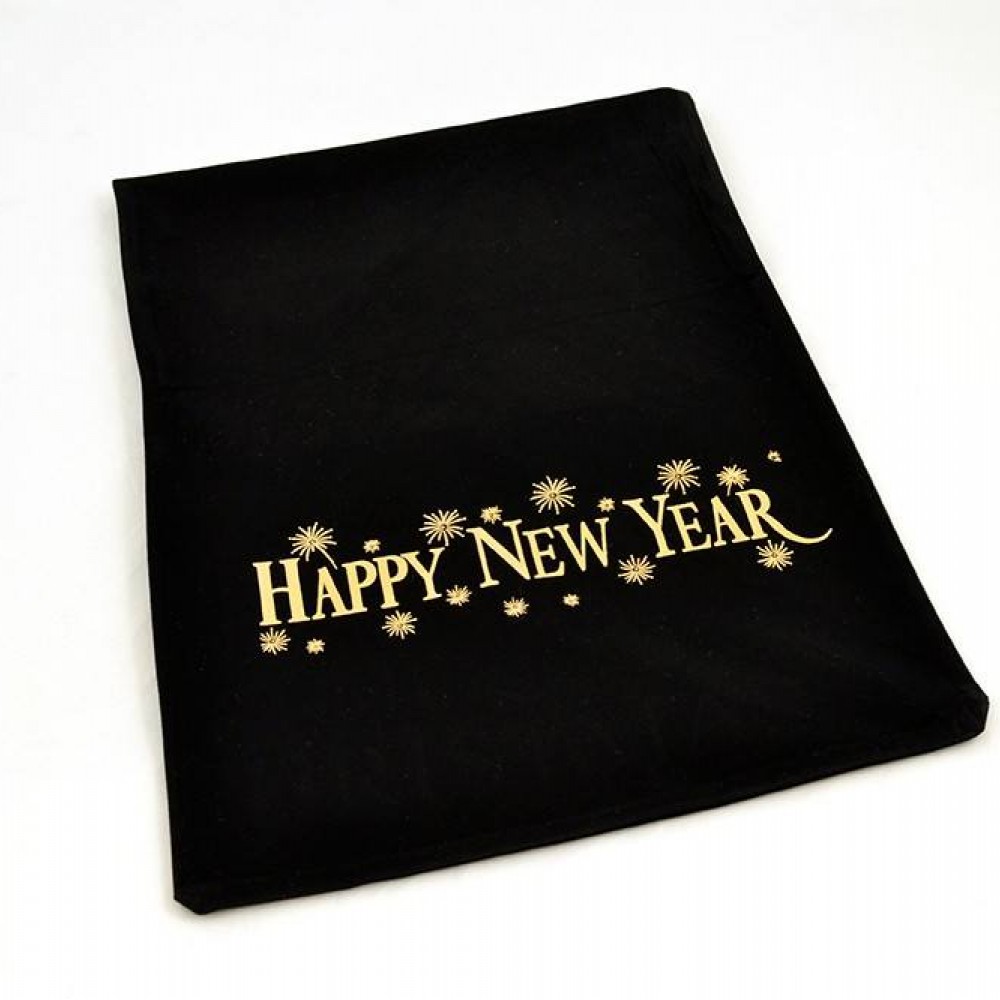 Πουγκί βελούδο μαύρο με εκτύπωση "Happy new year" 20-40 cm X 30-50 cm