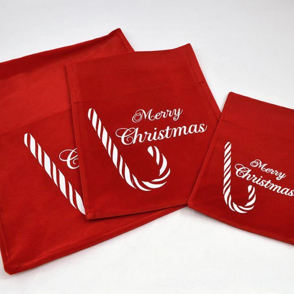 Πουγκί βελούδο κόκκινο με εκτύπωση "Merry Christmas" lolipop stick 20-40 cm X 30-50 cm
