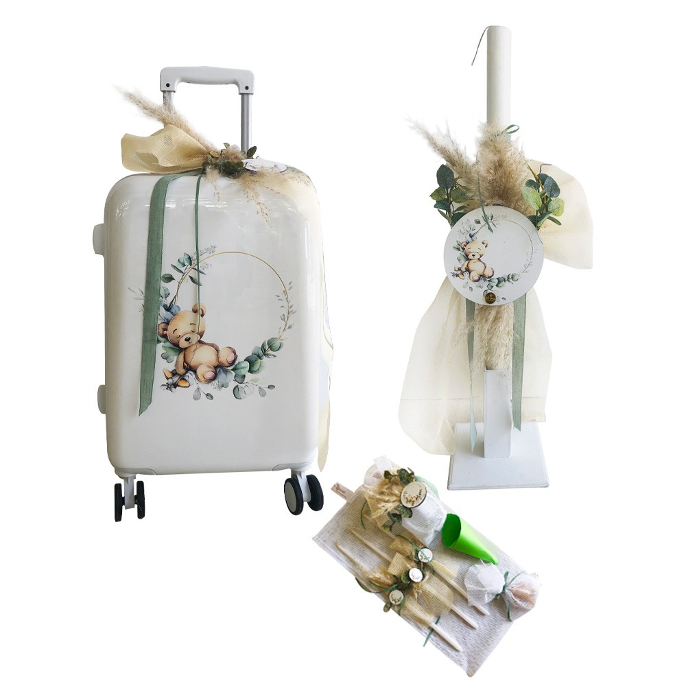 Σετ Βάπτισης για Κορίτσι Στεφάνι με αρκούδι και pampas