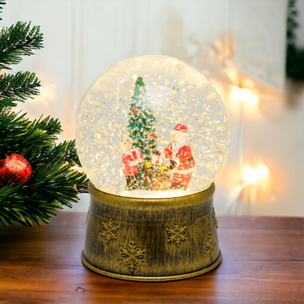 Χριστουγεννιάτικο φωτιζόμενο LED διακοσμητικό μπρονζέ γυάλινη σφαίρα 13 διαμ. x 17 ύψος