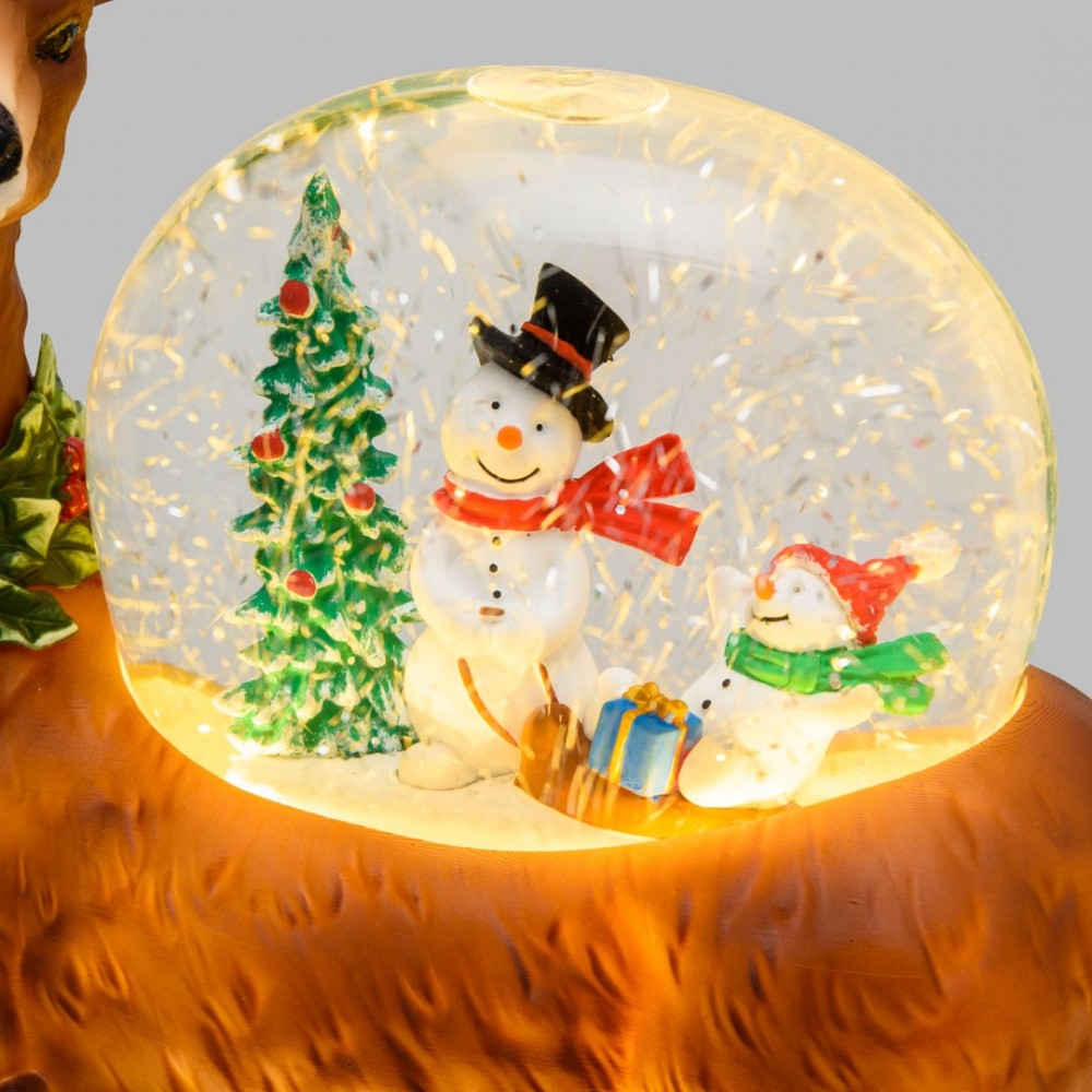Χριστουγεννιάτικο φωτιζόμενο LED διακοσμητικό γυάλινη σφαίρα σε Τάρανδο 28.5 x 15 x 26 ύψος