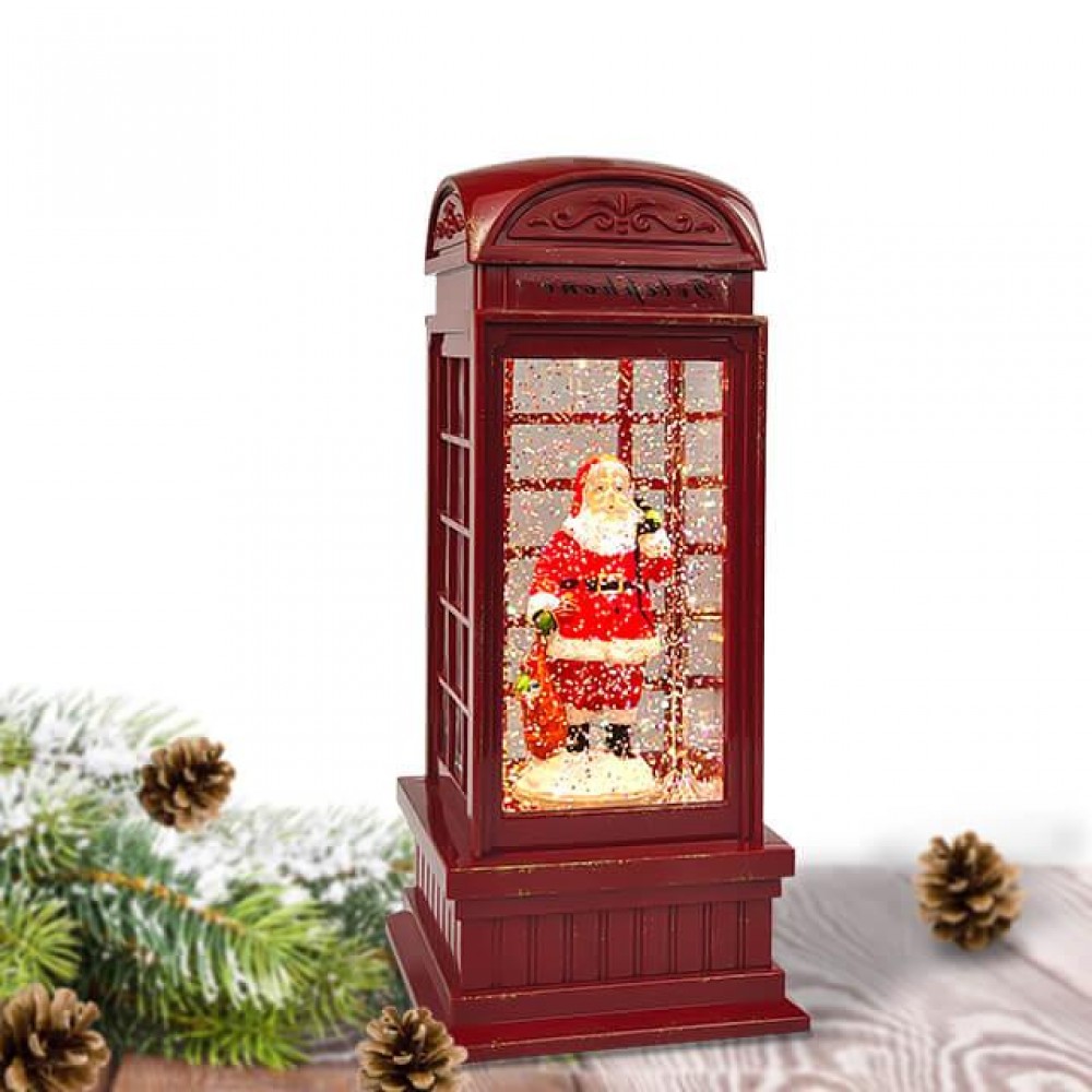 Χριστουγεννιάτικο φωτιζόμενο μουσικό κουτί τηλεφωνικός θάλαμος 10.5 x 10.5 x 25