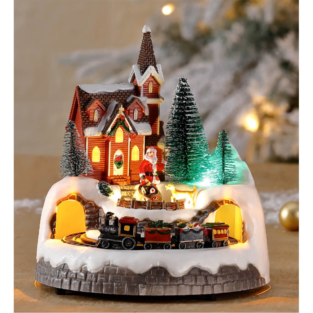Χριστουγεννιάτικο φωτιζόμενο με LED μουσικό κουτί - Τραινάκι σε τούνελ 21.5 x 20 x 20