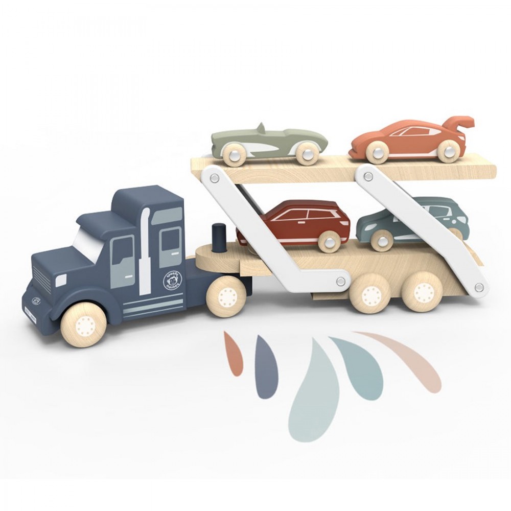 Ξύλινο παιδικό παιχνίδι ρυμουλκό με αυτοκινητάκια