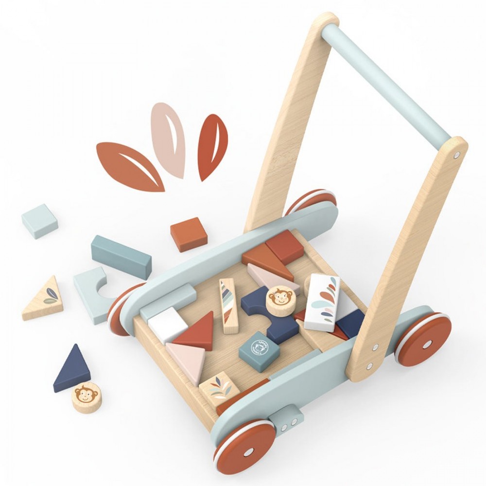 Ξύλινο παιδικό παιχνίδι καρότσι με τουβλάκια