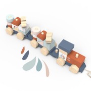Ξύλινο παιδικό παιχνίδι στοίβαξης τραινάκι με ανάμεικτα τουβλάκια