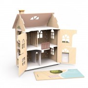 Ξύλινο παιδικό παιχνίδι Κουκλόσπιτο με σετ επίπλων και χαρακτήρων