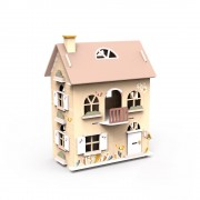 Ξύλινο παιδικό παιχνίδι Κουκλόσπιτο με σετ επίπλων και χαρακτήρων