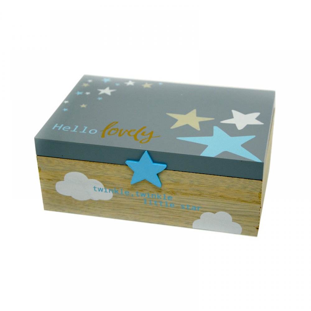 Ξύλινο αποθηκευτικό κουτί με αστέρια - σιέλ