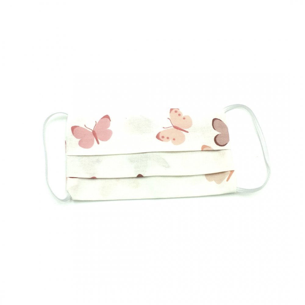 Μάσκα προσώπου παιδική λευκή με ροζ πεταλούδες