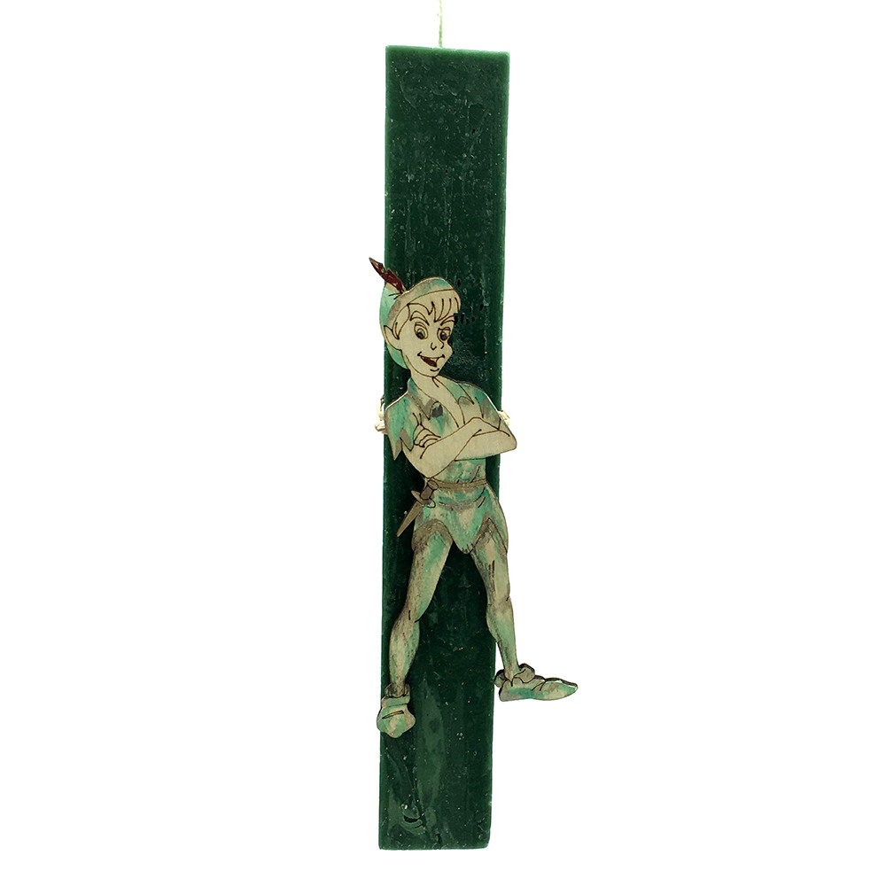 Λαμπάδα πράσινη Πίτερ Παν σετ με χειροποίητο κουτί-κάδρο