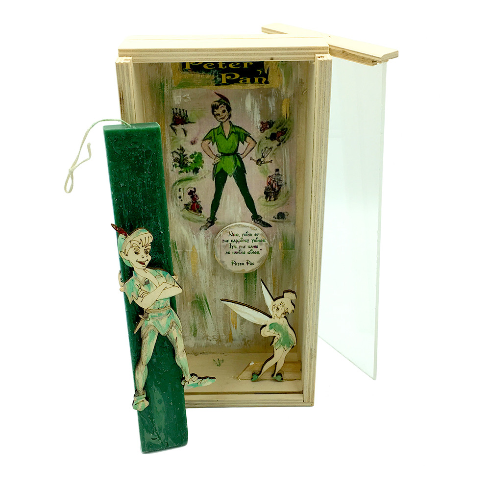 Λαμπάδα πράσινη Πίτερ Παν σετ με χειροποίητο κουτί-κάδρο