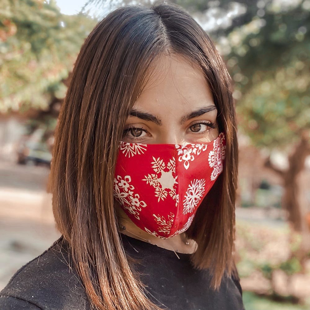 Μάσκα προσώπου χιονονιφάδες κόκκινη γυναικεία