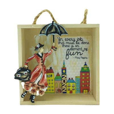 Γούρι επιτοίχιο μπεζ καδράκι - Mary Poppins ξύλινη 15x4x15