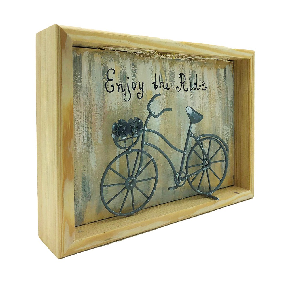 Γούρι επιτοίχιο καδράκι - Ποδήλατο ξύλινο 26.5x6x17