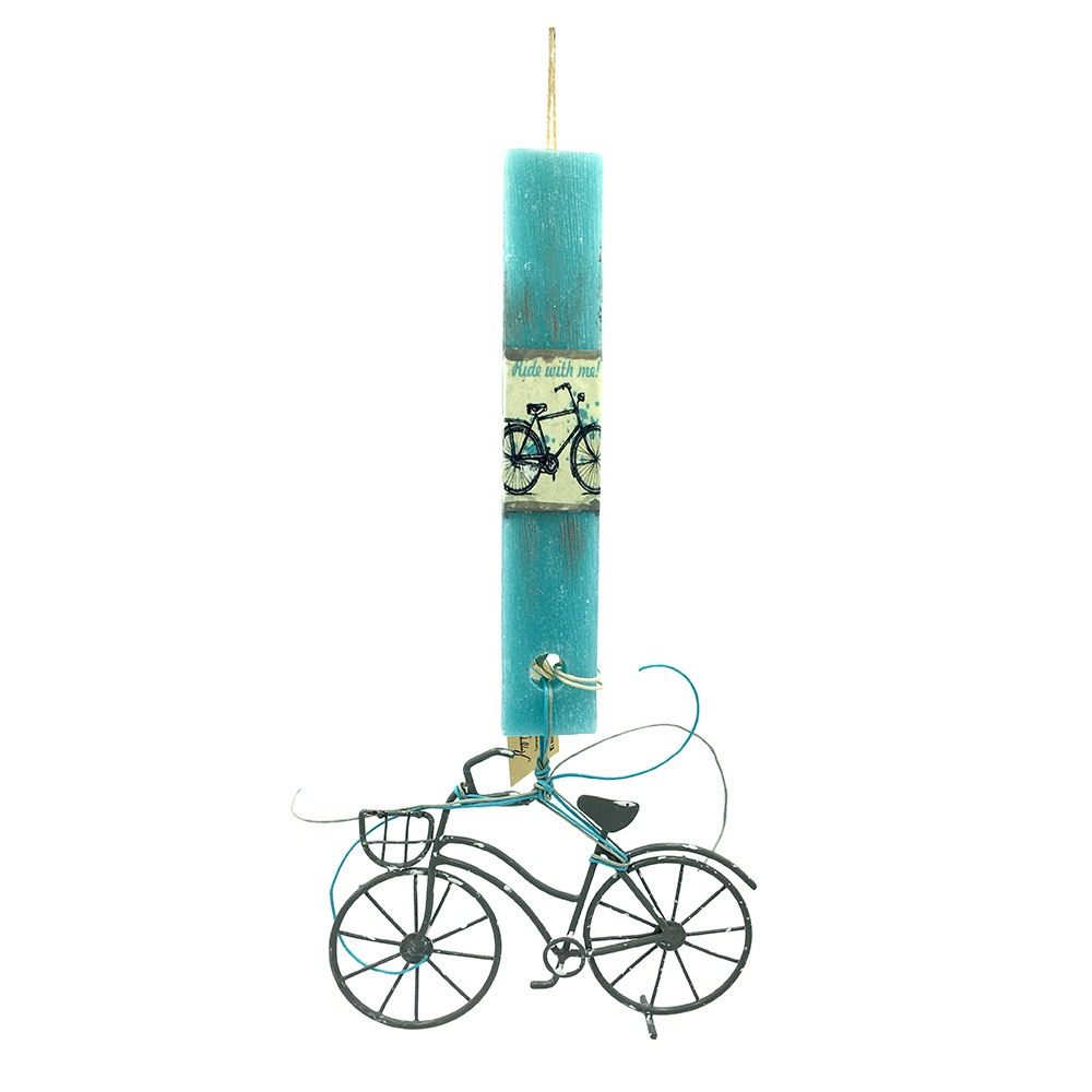 Λαμπάδα τιρκουάζ με κρεμαστό μεταλλικό ποδήλατο