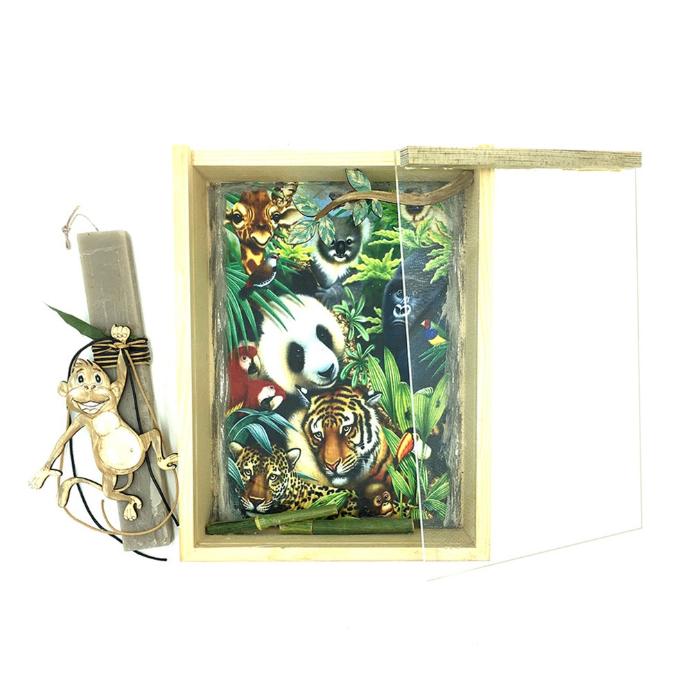 Λαμπάδα Μαϊμουδίτσα σετ με χειροποίητο κουτί-κάδρο