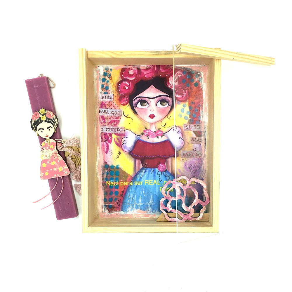 Λαμπάδα Frida Kahlo σετ με χειροποίητο κουτί-κάδρο