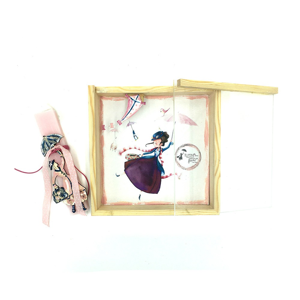 Λαμπάδα Mary Poppins σετ με χειροποίητο κουτί-κάδρο