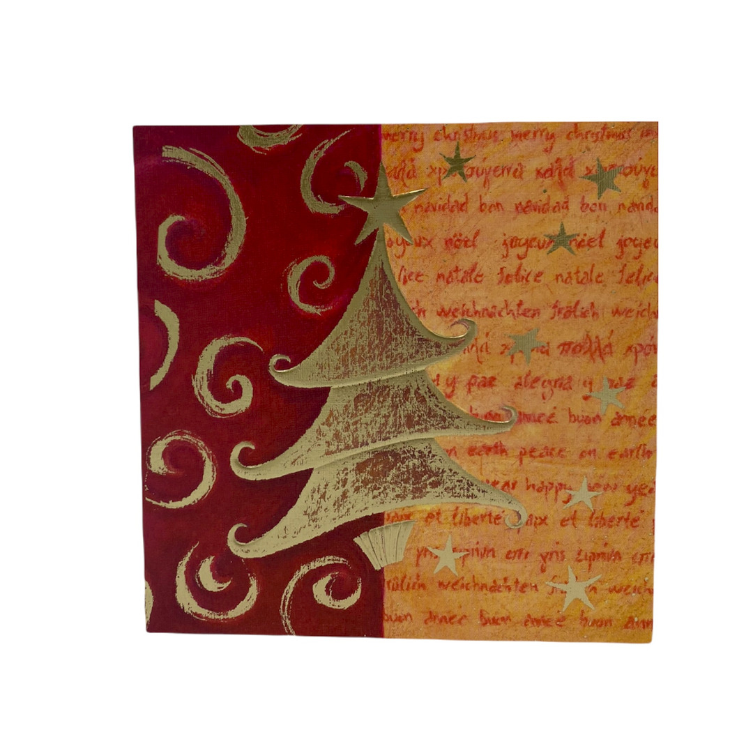 Ευχετήρια κάρτα Χριστουγεννιάτικη με Χρυσό Δέντρο Χριστουγέννων 15.5 Χ 15.5