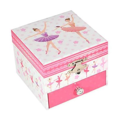 Μουσικό κουτί - Μπιζουτιέρα ballerina ροζ τετράγωνη