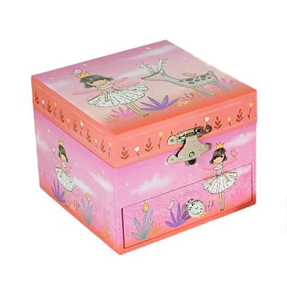 Μουσικό κουτί - Μπιζουτιέρα fairy ροζ τετράγωνη