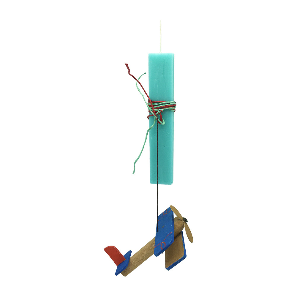 Λαμπάδα αρωματική με μπλε ξύλινο αεροπλανάκι 